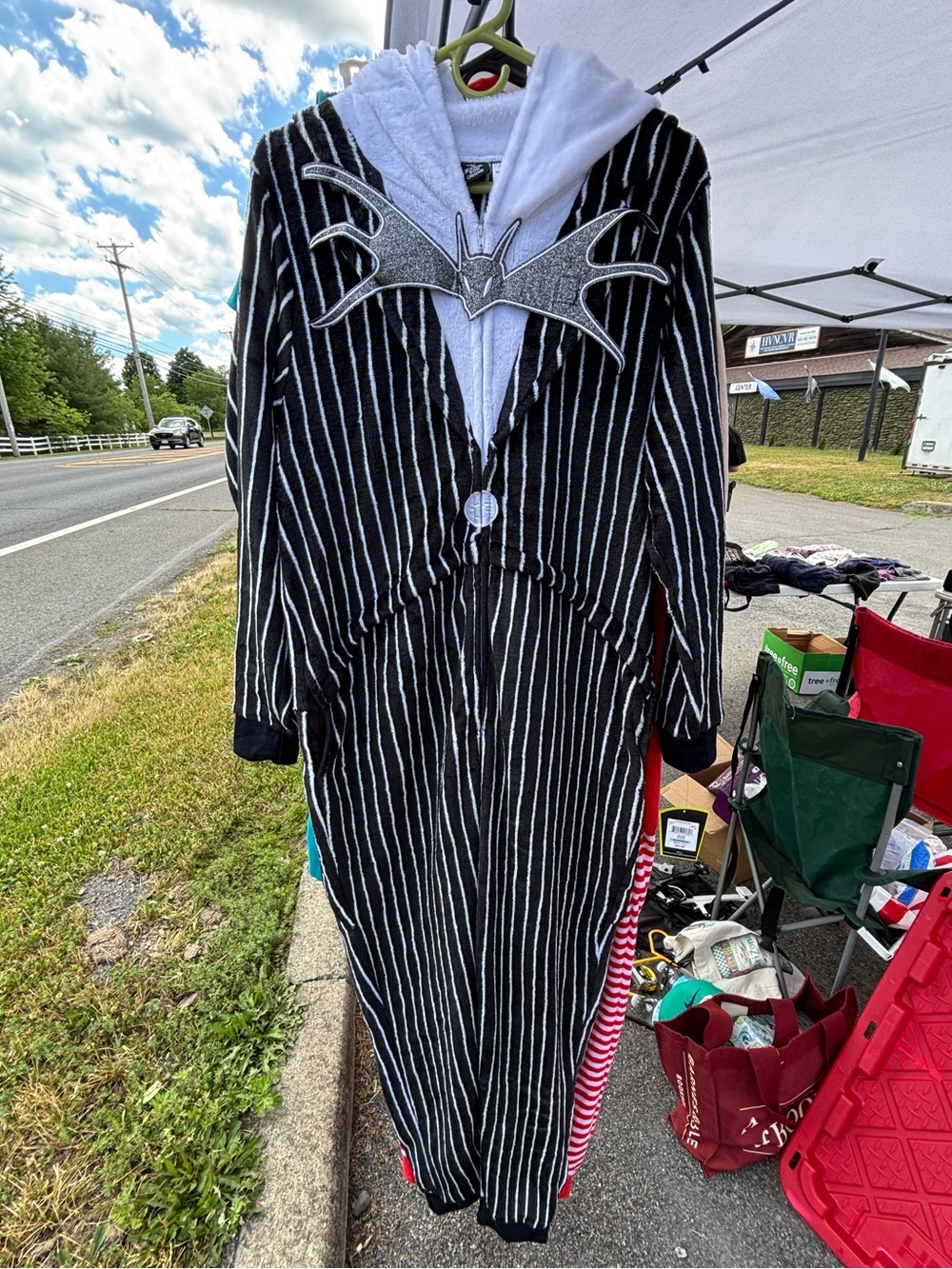 Disney Black & White Pinstripe Hooded Onesie Jack Skellington